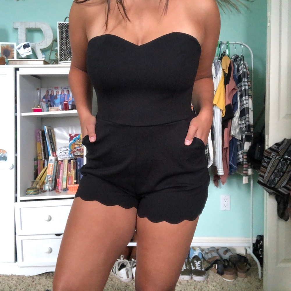 Black strapless romper